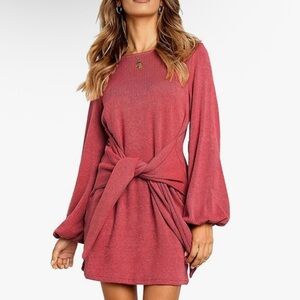 R. Vivomos long sleeve cotton elegant knitted bodycon tie waist dress